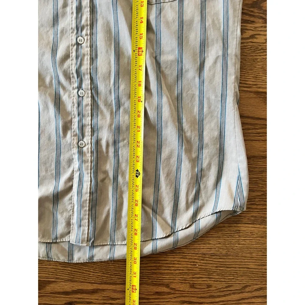 Vintage Levis Fitted Shirt Mens Large Tan Blue Striped Long Sleeve Button Down